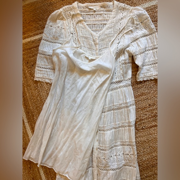 LOVESHACKFANCY MAXI DRESS IVORY EYELET BUTTON DOWN LARGE L EXCELLENT CONDITION - Picture 3 of 4